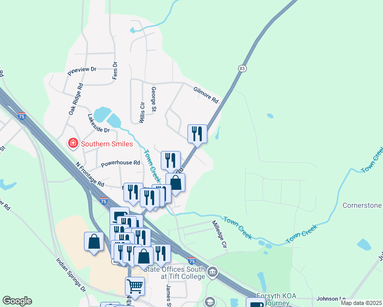 map of restaurants, bars, coffee shops, grocery stores, and more near 500 Georgia 83 in Forsyth