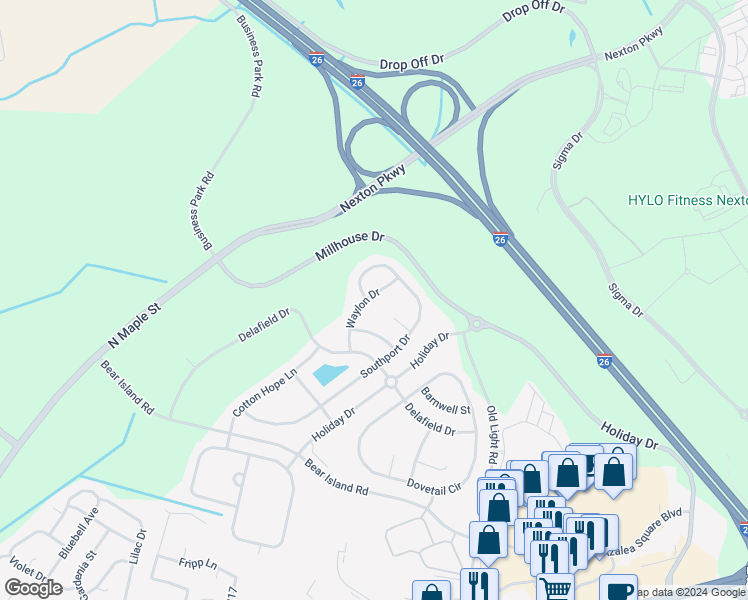 map of restaurants, bars, coffee shops, grocery stores, and more near 303 Waylon Drive in Summerville