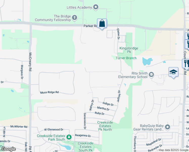 map of restaurants, bars, coffee shops, grocery stores, and more near 7604 Windomere Drive in Allen