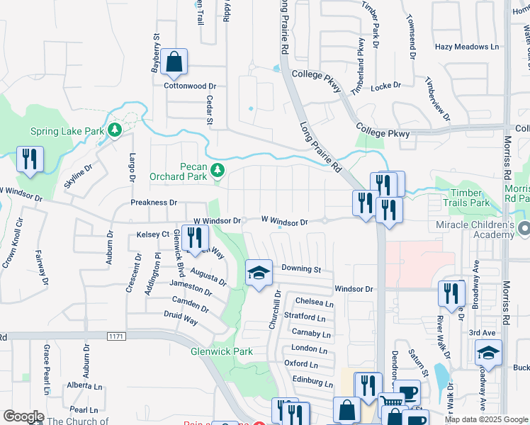 map of restaurants, bars, coffee shops, grocery stores, and more near 4613 Walnut Street in Flower Mound
