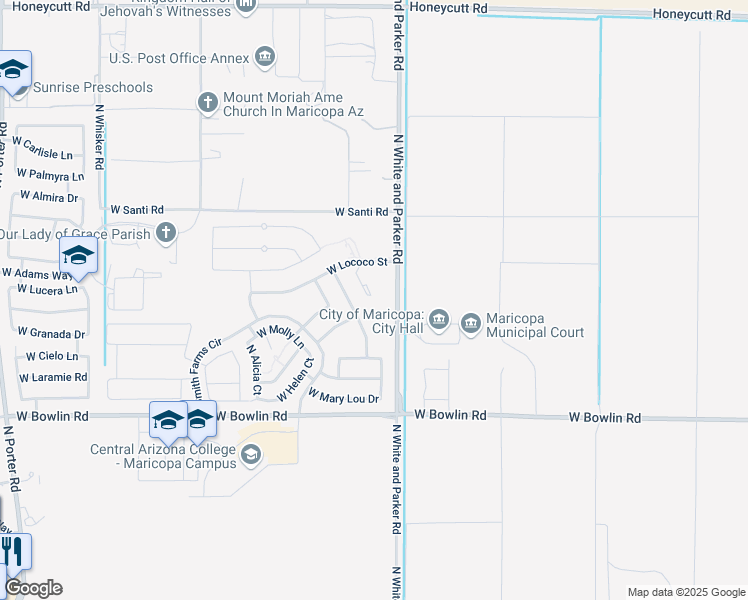map of restaurants, bars, coffee shops, grocery stores, and more near 40005 West Lococo Street in Maricopa