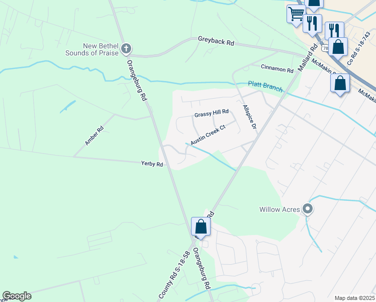 map of restaurants, bars, coffee shops, grocery stores, and more near 123 Salt Meadow Lane in Summerville