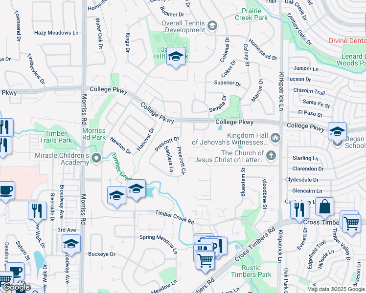 map of restaurants, bars, coffee shops, grocery stores, and more near 4620 Prescott Circle in Flower Mound