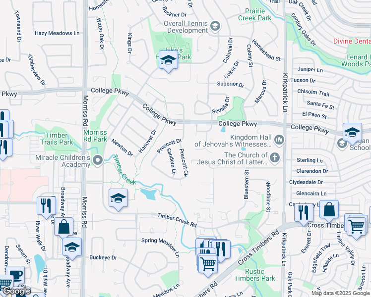 map of restaurants, bars, coffee shops, grocery stores, and more near 4620 Prescott Circle in Flower Mound