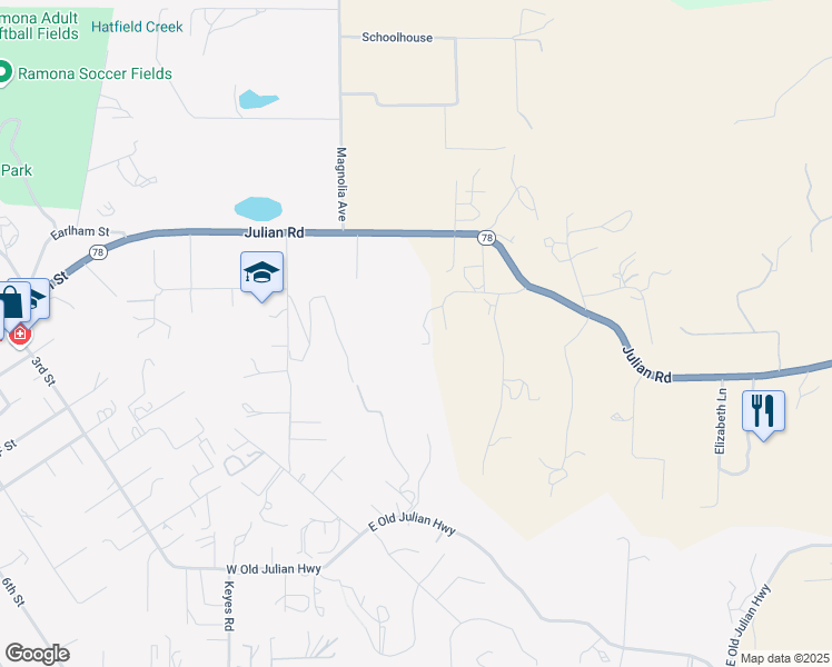 map of restaurants, bars, coffee shops, grocery stores, and more near 1003 Feghali Lane in Ramona