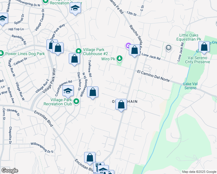 map of restaurants, bars, coffee shops, grocery stores, and more near 582 Rancho Santa Fe Road in Encinitas