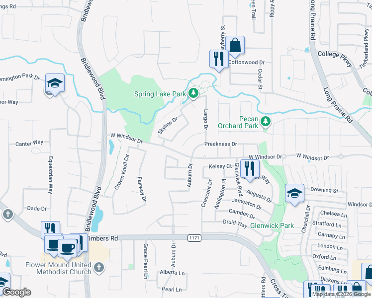 map of restaurants, bars, coffee shops, grocery stores, and more near 3617 Gallop Court in Flower Mound