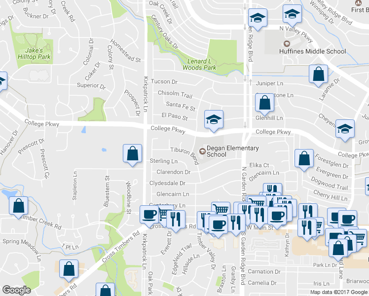 map of restaurants, bars, coffee shops, grocery stores, and more near 585 Julia Court in Lewisville