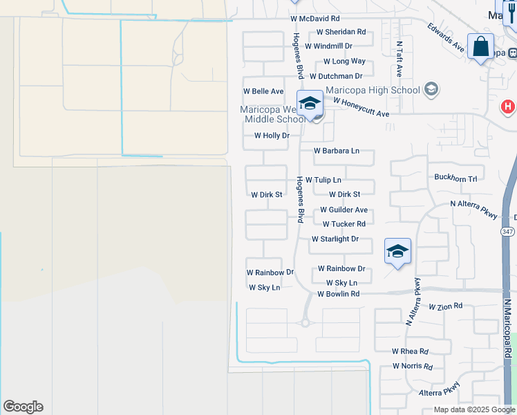 map of restaurants, bars, coffee shops, grocery stores, and more near 46100 West Guilder Avenue in Maricopa