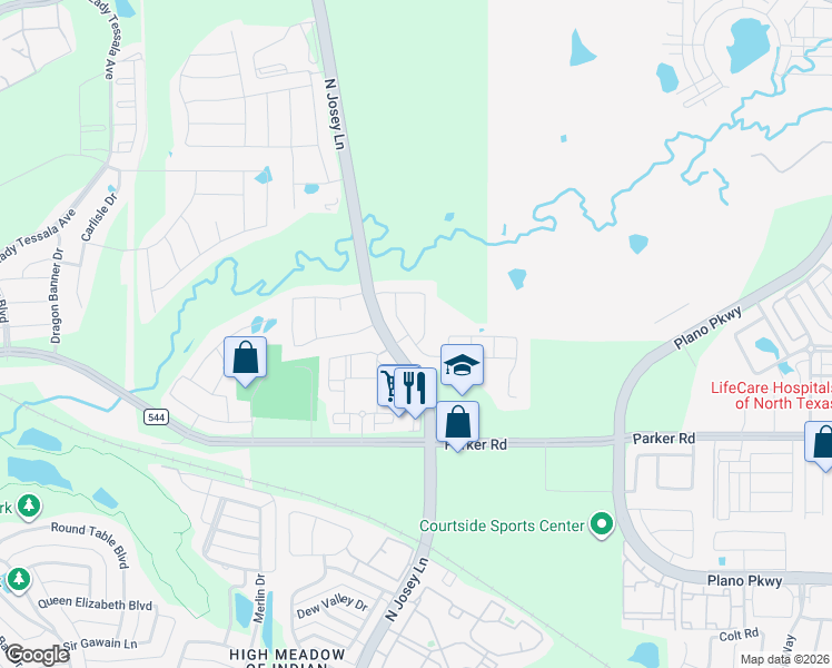 map of restaurants, bars, coffee shops, grocery stores, and more near 2001 Hollow Creek Trail in Carrollton