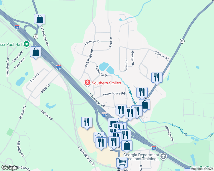 map of restaurants, bars, coffee shops, grocery stores, and more near 21 Pinecrest Drive in Forsyth