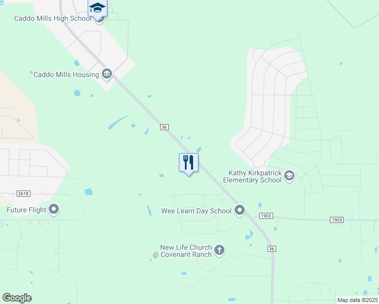 map of restaurants, bars, coffee shops, grocery stores, and more near 3265 Farm to Market 36 in Caddo Mills