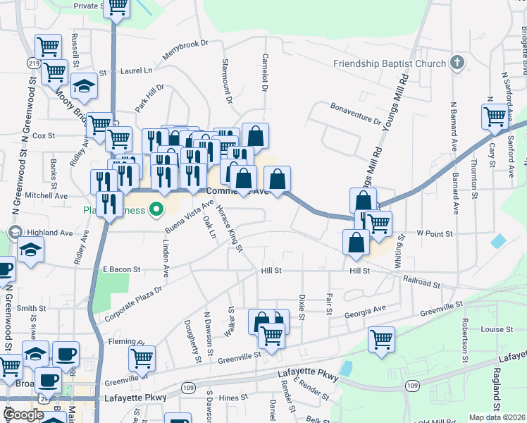 map of restaurants, bars, coffee shops, grocery stores, and more near 611 South Harlem Circle in LaGrange