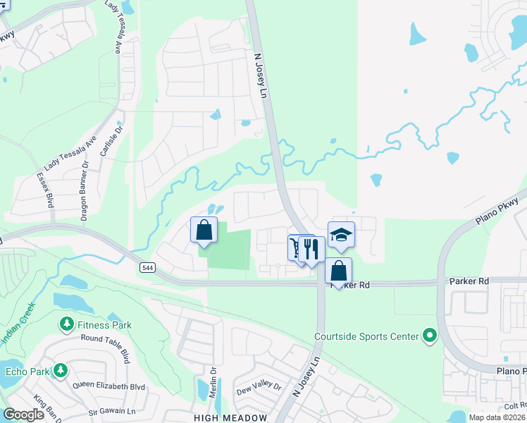 map of restaurants, bars, coffee shops, grocery stores, and more near 3300 Brookglen Drive in Carrollton