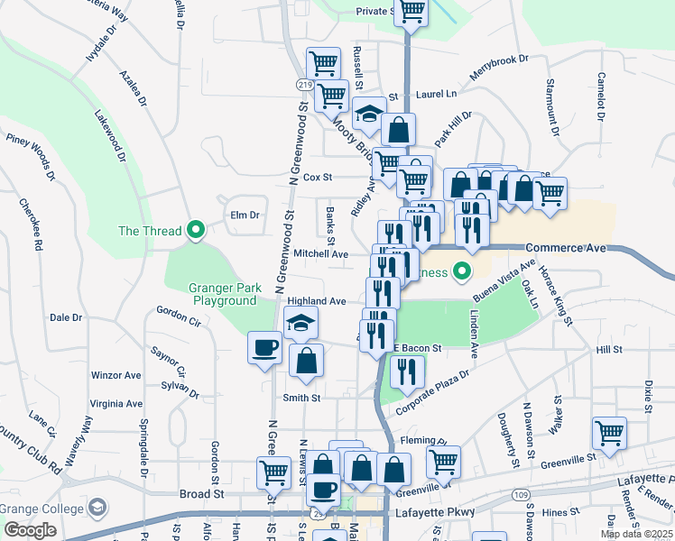 map of restaurants, bars, coffee shops, grocery stores, and more near 115 Mitchell Avenue in LaGrange