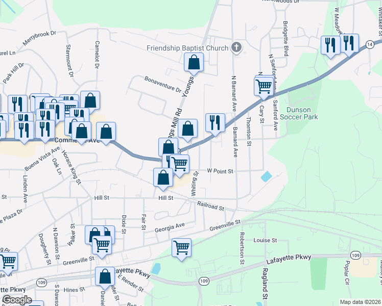 map of restaurants, bars, coffee shops, grocery stores, and more near 10 Barry Avenue in LaGrange