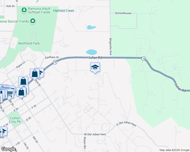 map of restaurants, bars, coffee shops, grocery stores, and more near 355 Amigos Road in Ramona