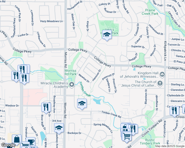map of restaurants, bars, coffee shops, grocery stores, and more near 1713 Ingleside Drive in Flower Mound
