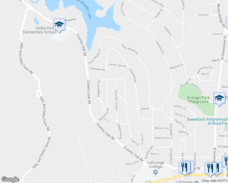 map of restaurants, bars, coffee shops, grocery stores, and more near 503 Pineview Terrace in LaGrange