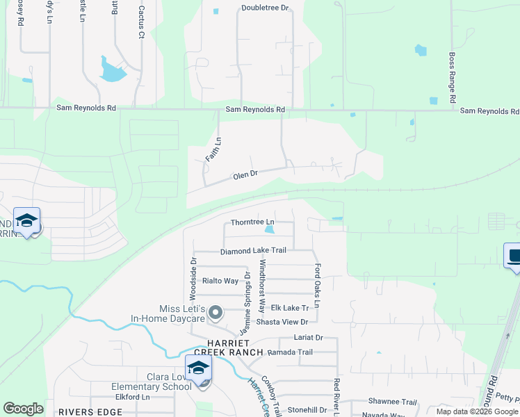 map of restaurants, bars, coffee shops, grocery stores, and more near 16904 Thorntree Lane in Justin