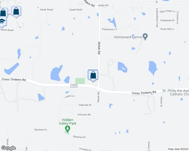 map of restaurants, bars, coffee shops, grocery stores, and more near 4601 Shiloh Road in Flower Mound