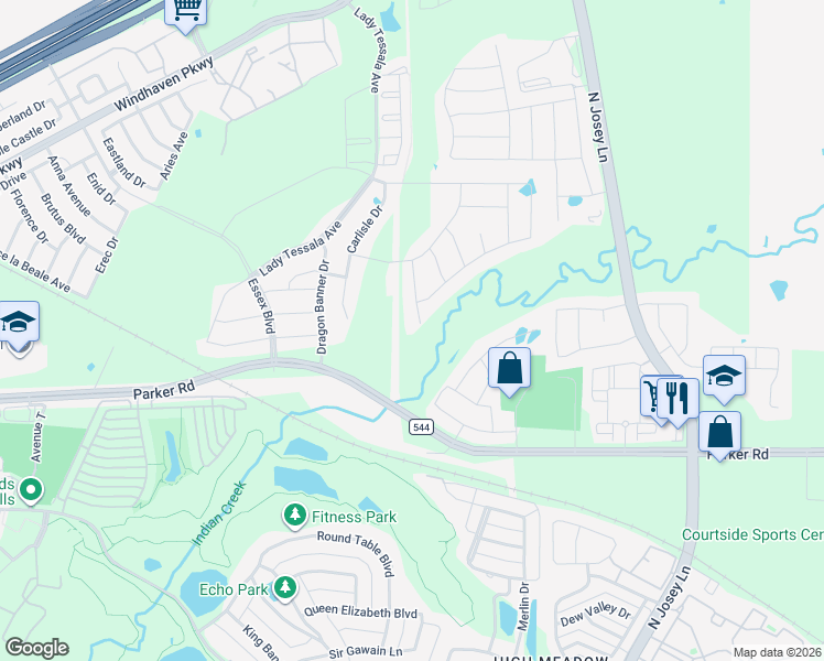 map of restaurants, bars, coffee shops, grocery stores, and more near Crider Road in Lewisville