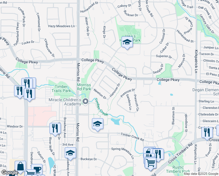 map of restaurants, bars, coffee shops, grocery stores, and more near 1717 Ingleside Drive in Flower Mound