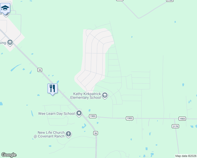 map of restaurants, bars, coffee shops, grocery stores, and more near 109 Coyote Trail in Caddo Mills