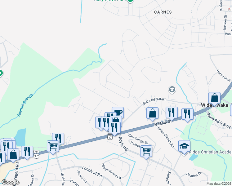 map of restaurants, bars, coffee shops, grocery stores, and more near Clydesdale Circle in Berkeley County