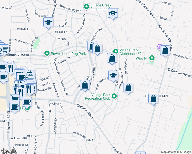 map of restaurants, bars, coffee shops, grocery stores, and more near 2005 Countrywood Court in Encinitas