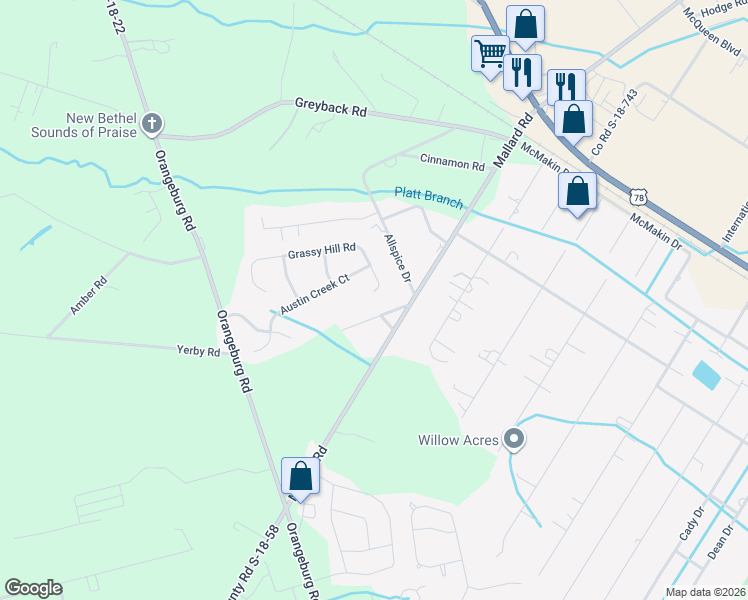 map of restaurants, bars, coffee shops, grocery stores, and more near 319 Duck Pond Lane in Summerville