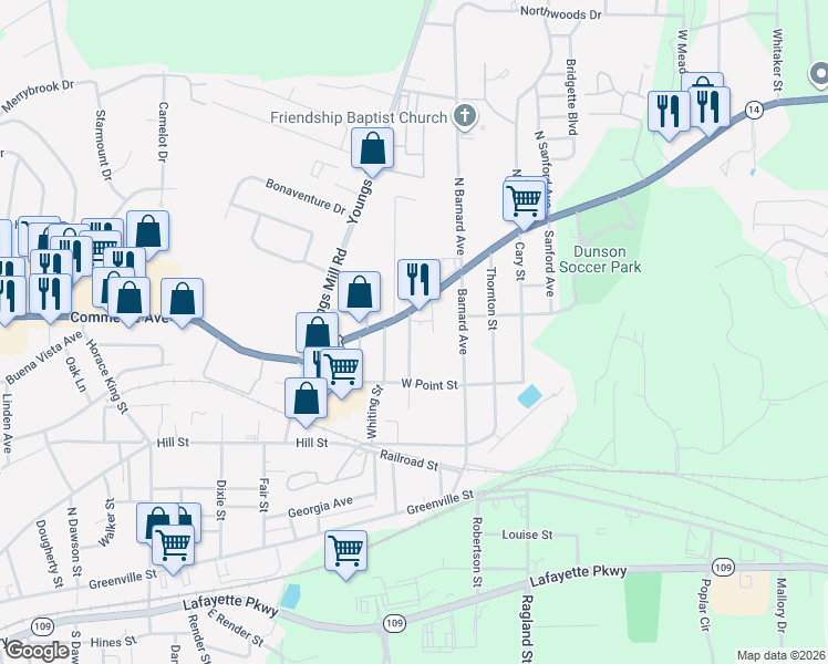 map of restaurants, bars, coffee shops, grocery stores, and more near 17 Curran Avenue in LaGrange