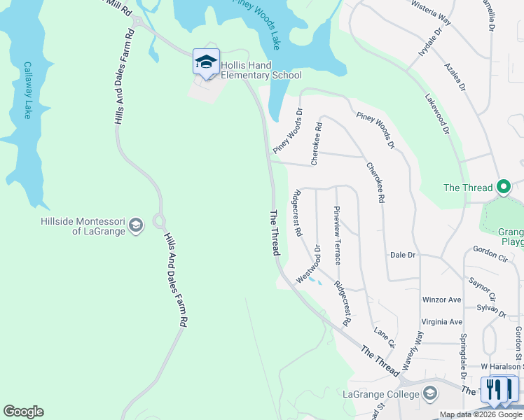 map of restaurants, bars, coffee shops, grocery stores, and more near 603 Country Club Road in LaGrange