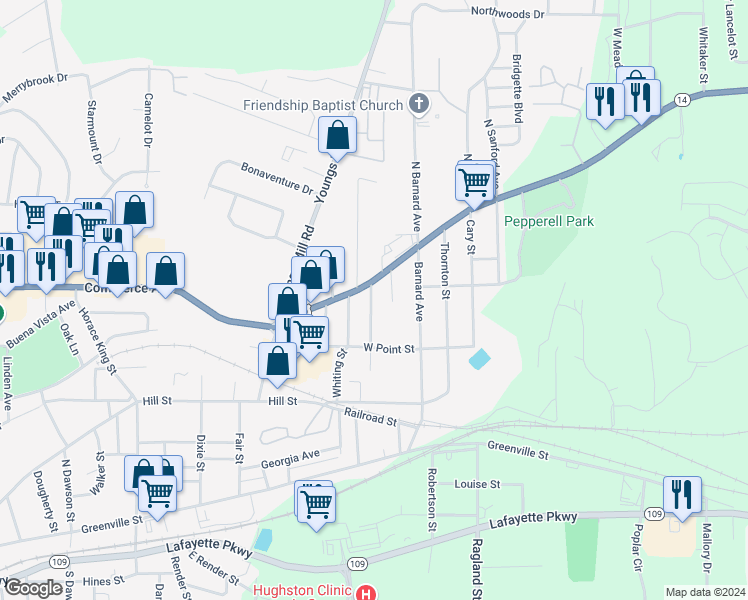 map of restaurants, bars, coffee shops, grocery stores, and more near 1014 U.S. 29 in LaGrange