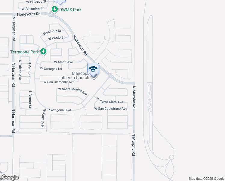 map of restaurants, bars, coffee shops, grocery stores, and more near 18741 North Gabrieles Way in Maricopa