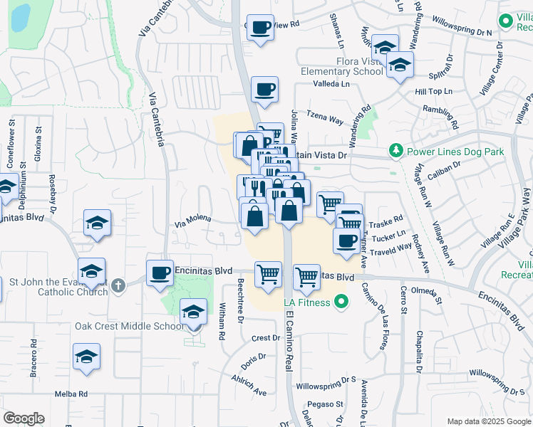 map of restaurants, bars, coffee shops, grocery stores, and more near 242 N El Camino Real in Encinitas
