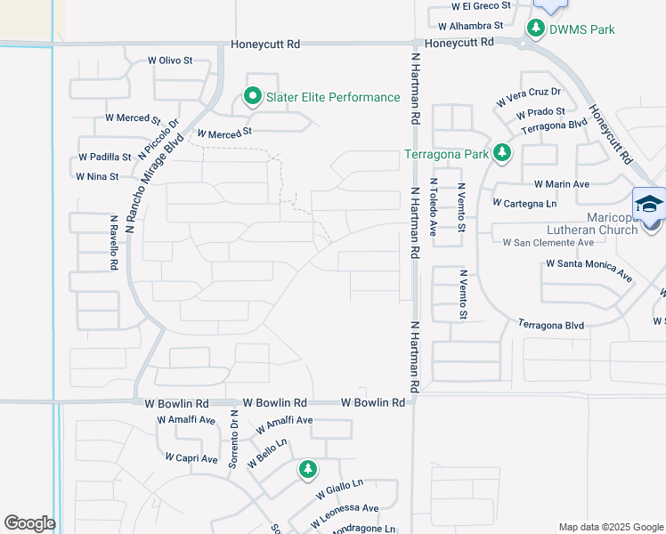 map of restaurants, bars, coffee shops, grocery stores, and more near 18744 Barano Drive in Maricopa