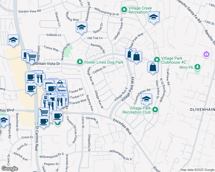 map of restaurants, bars, coffee shops, grocery stores, and more near 1749 Red Barn Road in Encinitas
