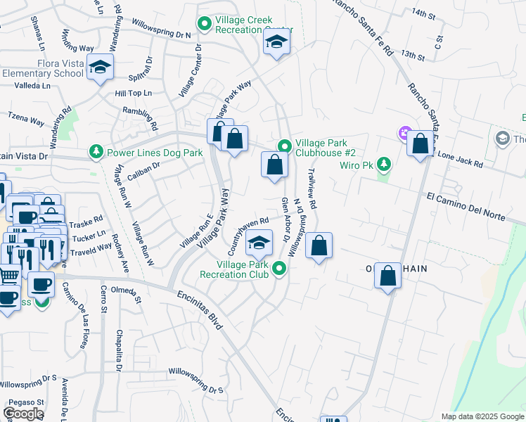 map of restaurants, bars, coffee shops, grocery stores, and more near 2015 Shadytree Lane in Encinitas