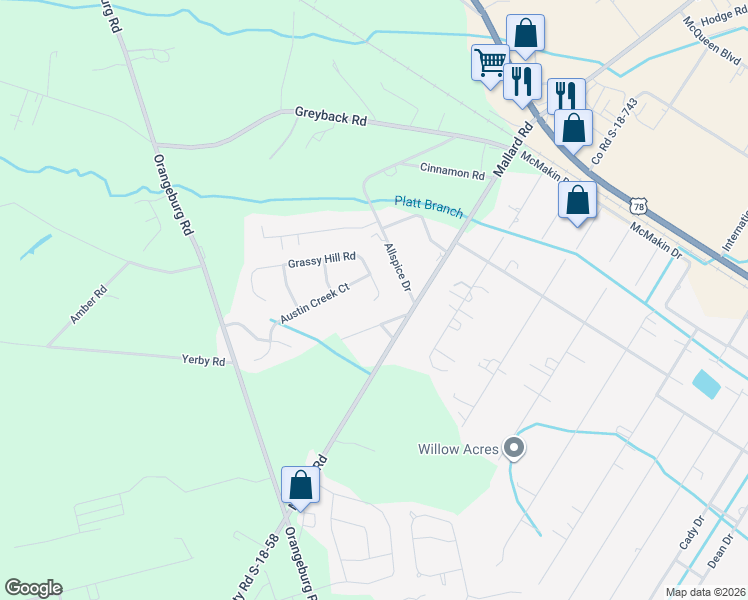 map of restaurants, bars, coffee shops, grocery stores, and more near 317 Duck Pond Lane in Summerville