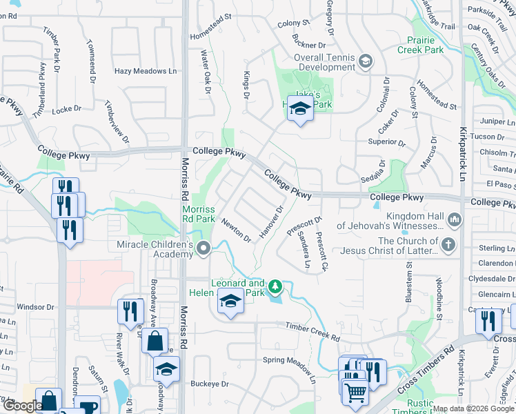 map of restaurants, bars, coffee shops, grocery stores, and more near 1800 Ingleside Drive in Flower Mound