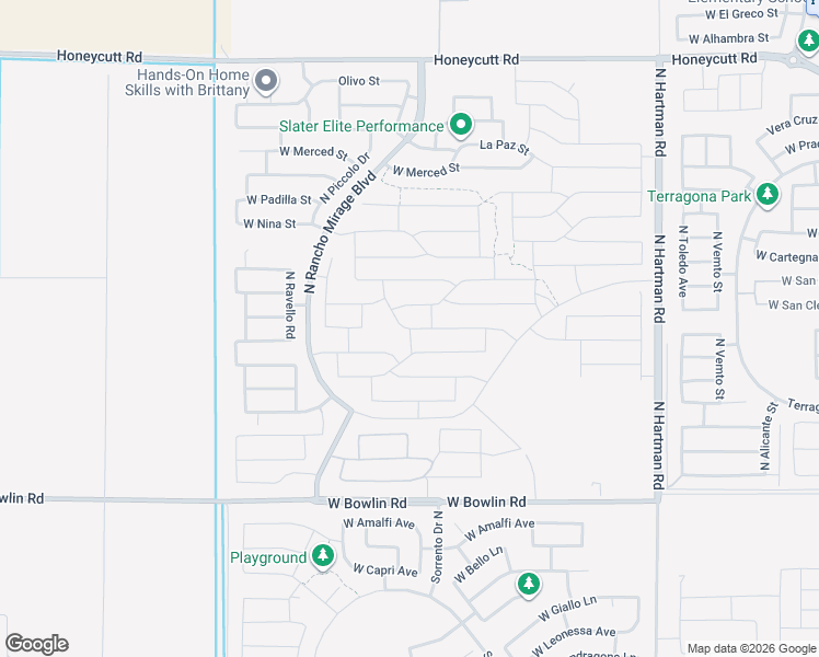 map of restaurants, bars, coffee shops, grocery stores, and more near 18594 North Ponte Road in Maricopa