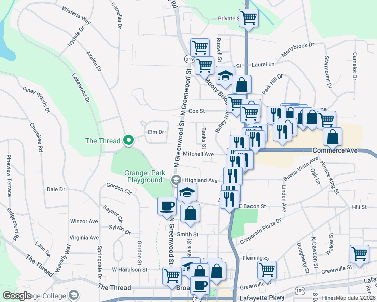 map of restaurants, bars, coffee shops, grocery stores, and more near 142 Mitchell Avenue in LaGrange