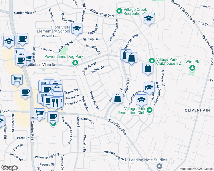 map of restaurants, bars, coffee shops, grocery stores, and more near 1750 Red Barn Road in Encinitas