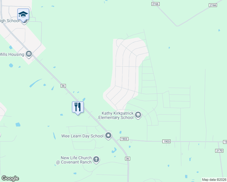 map of restaurants, bars, coffee shops, grocery stores, and more near 110 Mockingbird Way in Caddo Mills