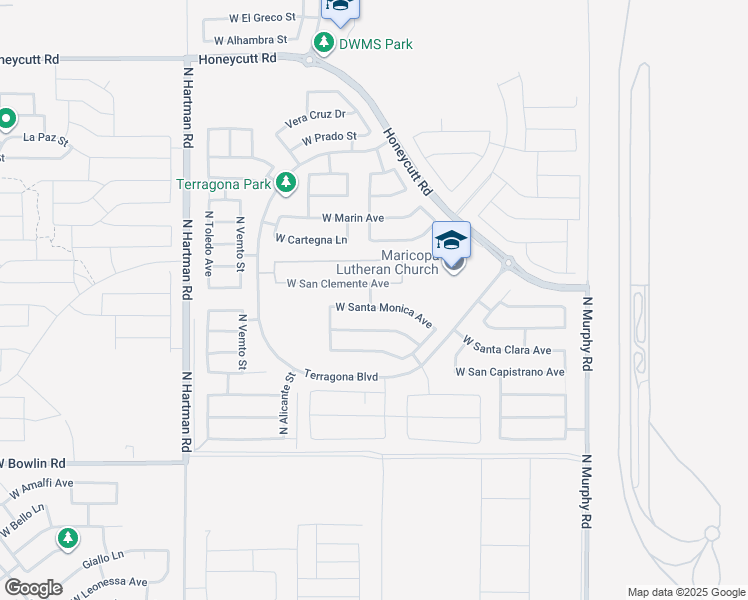 map of restaurants, bars, coffee shops, grocery stores, and more near 35984 West Santa Monica Avenue in Maricopa