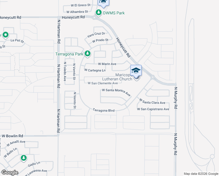 map of restaurants, bars, coffee shops, grocery stores, and more near 35984 West Santa Monica Avenue in Maricopa