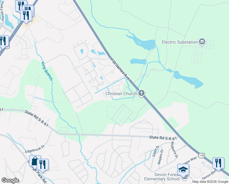 map of restaurants, bars, coffee shops, grocery stores, and more near 100 Emma Meredith Circle in Summerville