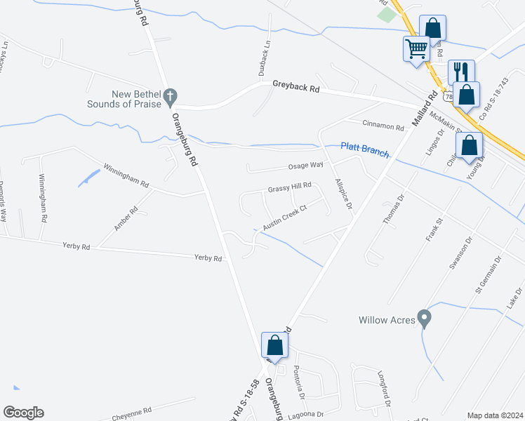 map of restaurants, bars, coffee shops, grocery stores, and more near 407 Town Woods Trace in Summerville