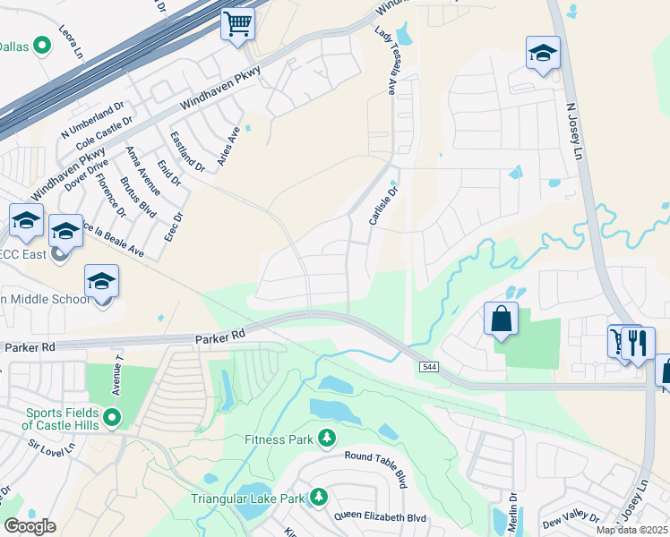 map of restaurants, bars, coffee shops, grocery stores, and more near 3613 Sir Kelly Street in The Colony